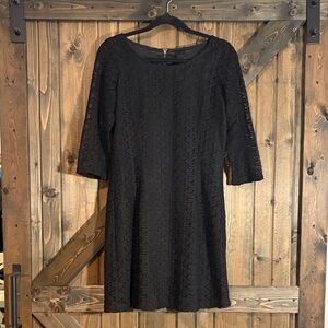 Women's Black Lace Midi Dress with Three-Quarter Sleeves